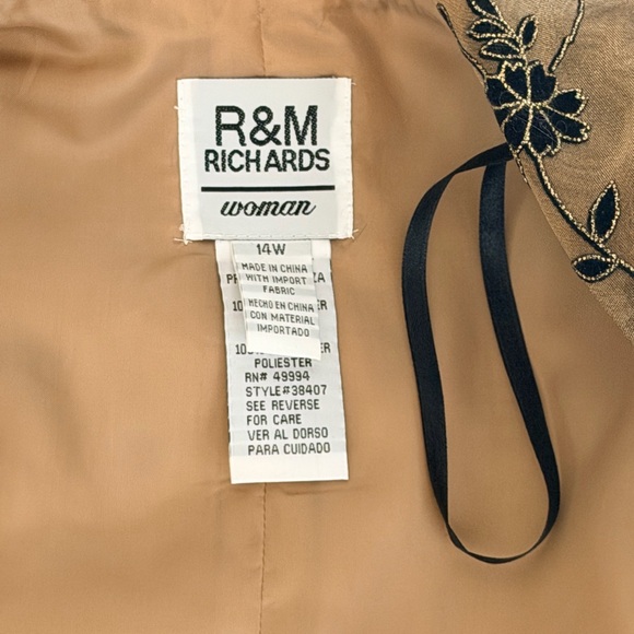 R&M Richards Gold Black Floral Embroidered Sheer Jacket Blazer 14W NWT - Picture 6 of 10